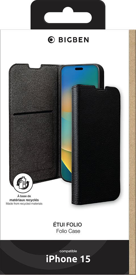 BIGBEN Wallet Folio Case Schwarz für iPhone 15