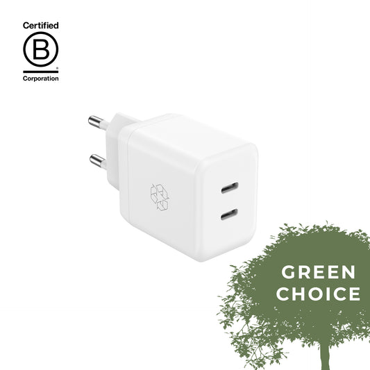 ËSSENTIALS 35W Dual USB-C GaN Charger 100% Recycling white
