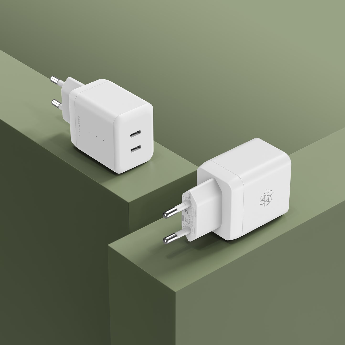 ËSSENTIALS 35W Dual USB-C GaN Charger 100% Recycling white